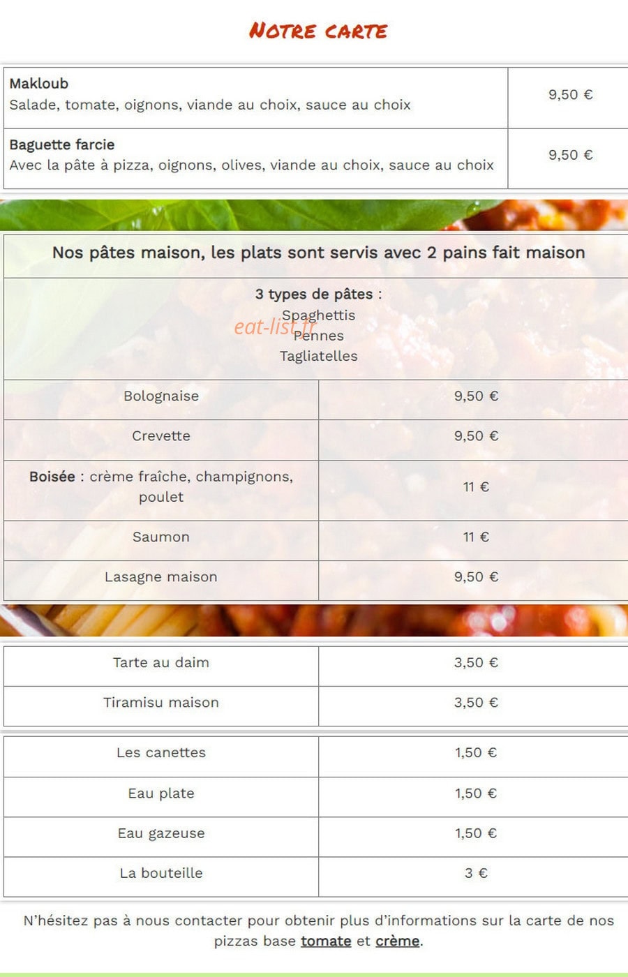 Punto Pizza — carte page 1