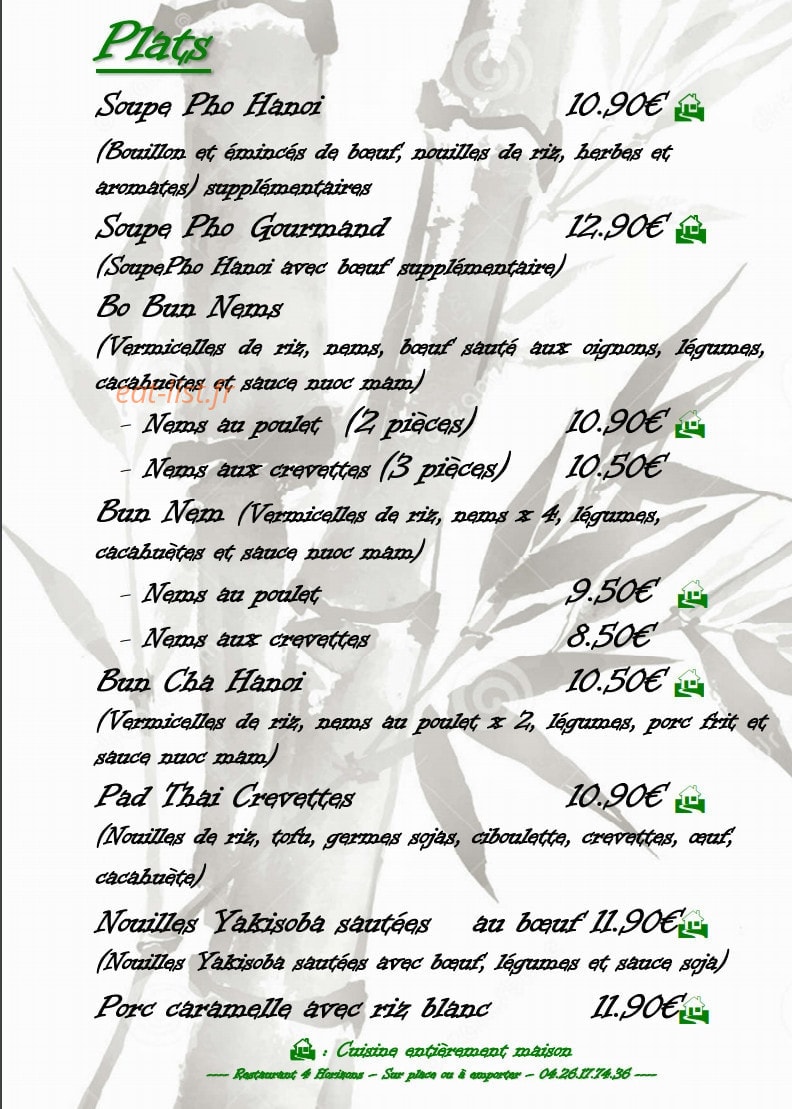 Restaurant 4 Horizons — carte page 3