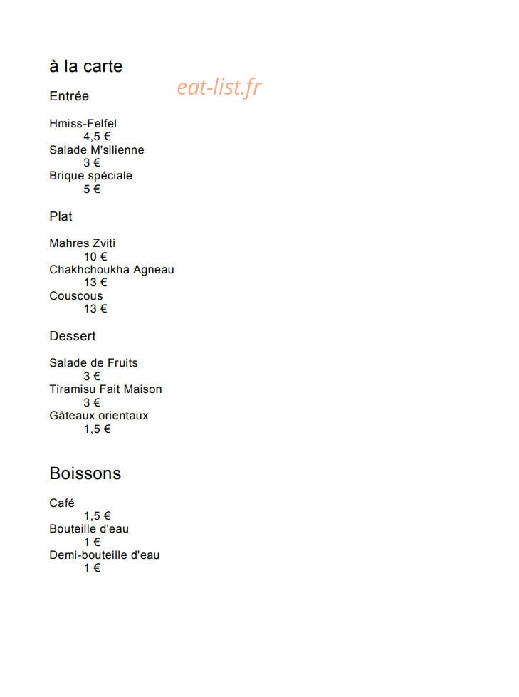 Restaurant Air du Pays — carte page 1