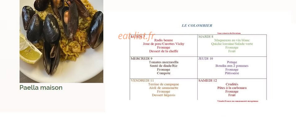 Restaurant Le Colombier — carte page 1