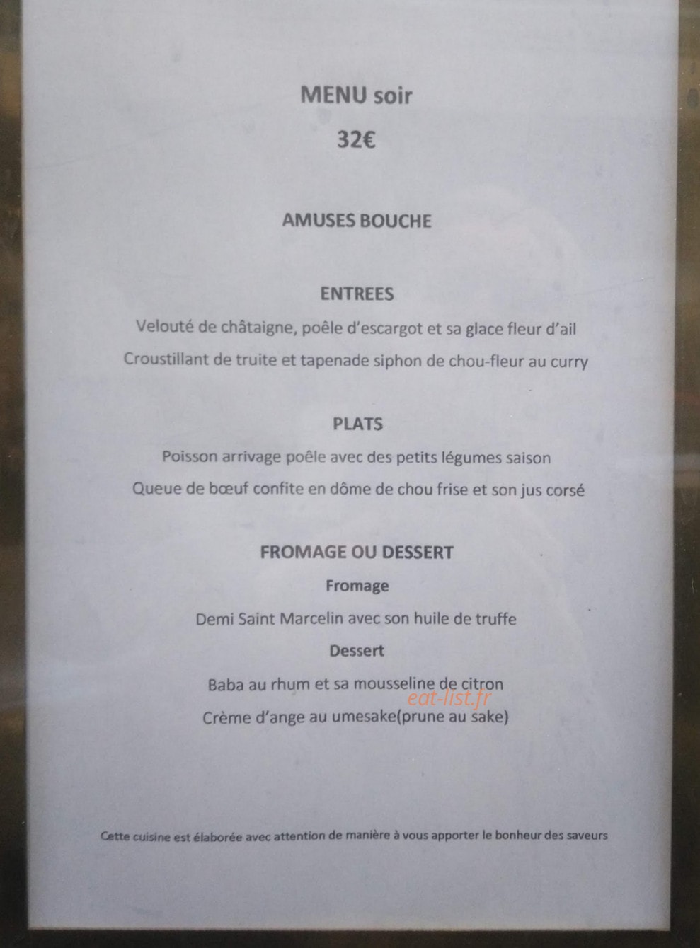 Saku restaurant — carte page 1