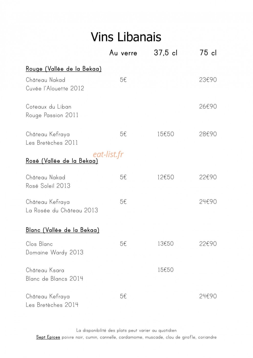 Sept Epices — carte page 11