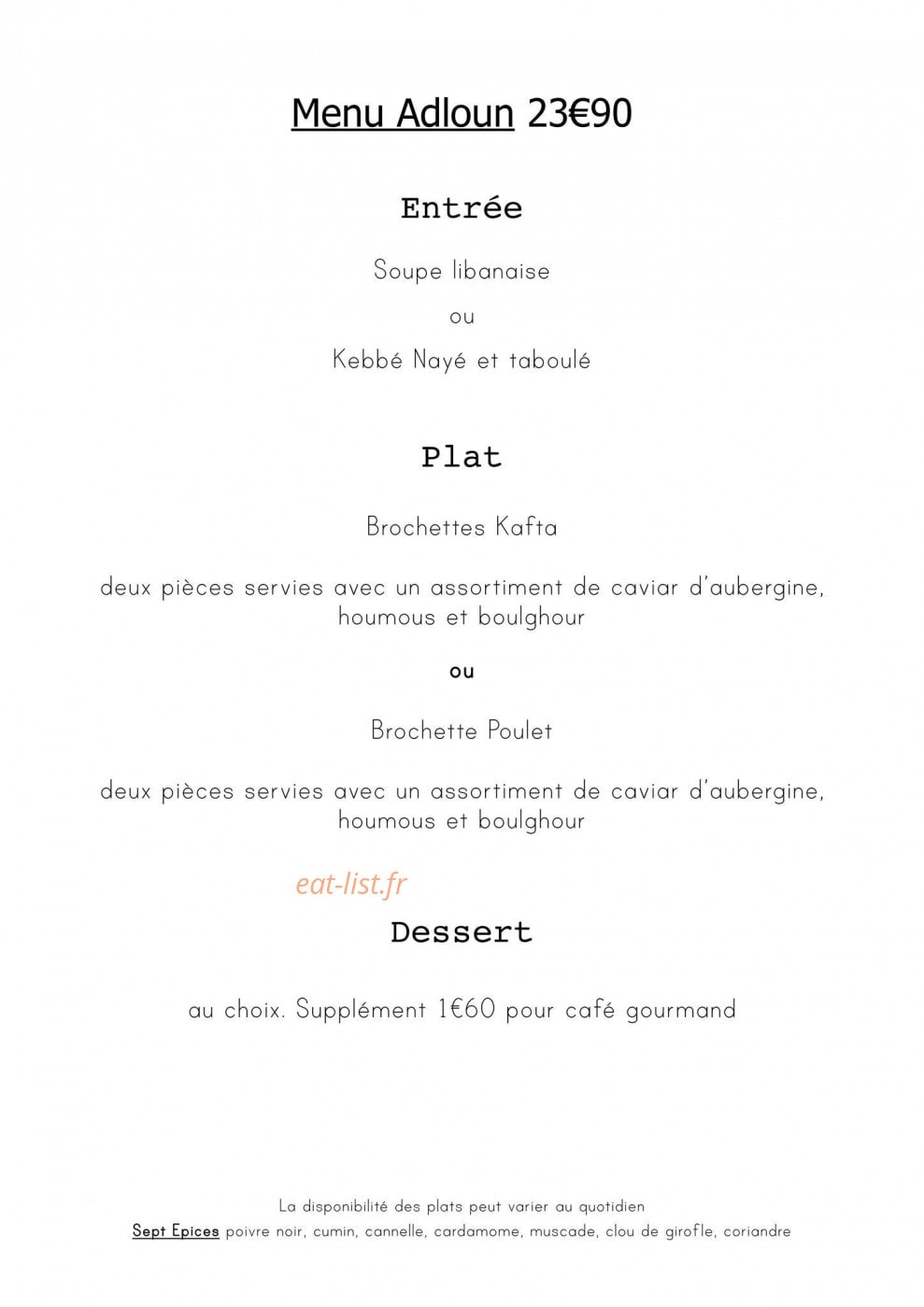 Sept Epices — carte page 6