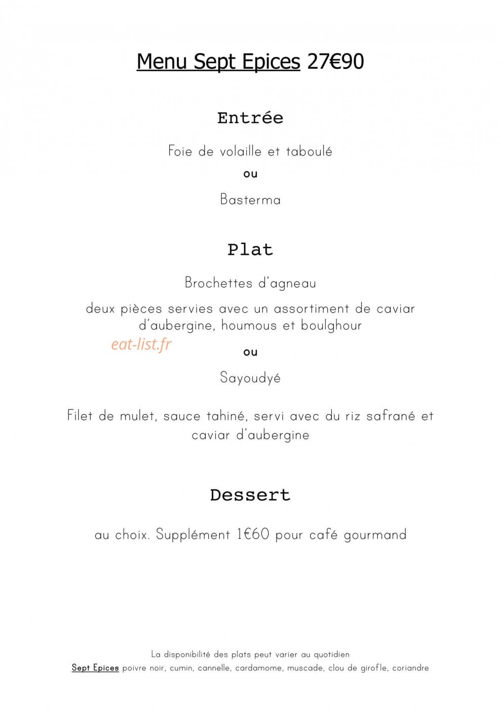 Sept Epices — carte page 7