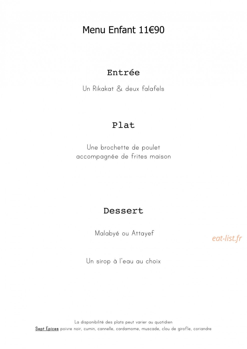 Sept Epices — carte page 8