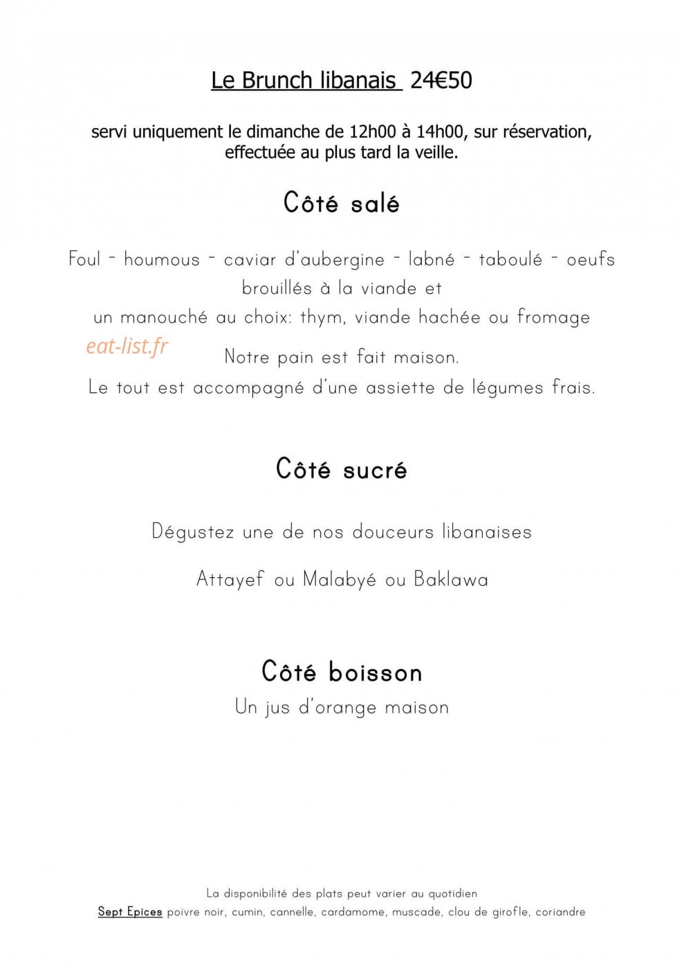 Sept Epices — carte page 9