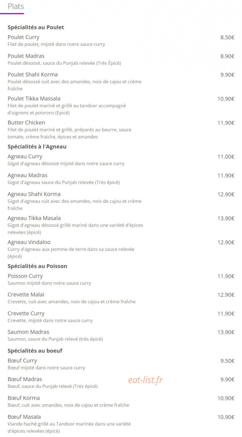 Shahi Masala — carte page 2