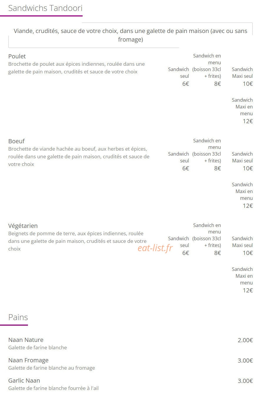 Shahi Masala — carte page 5