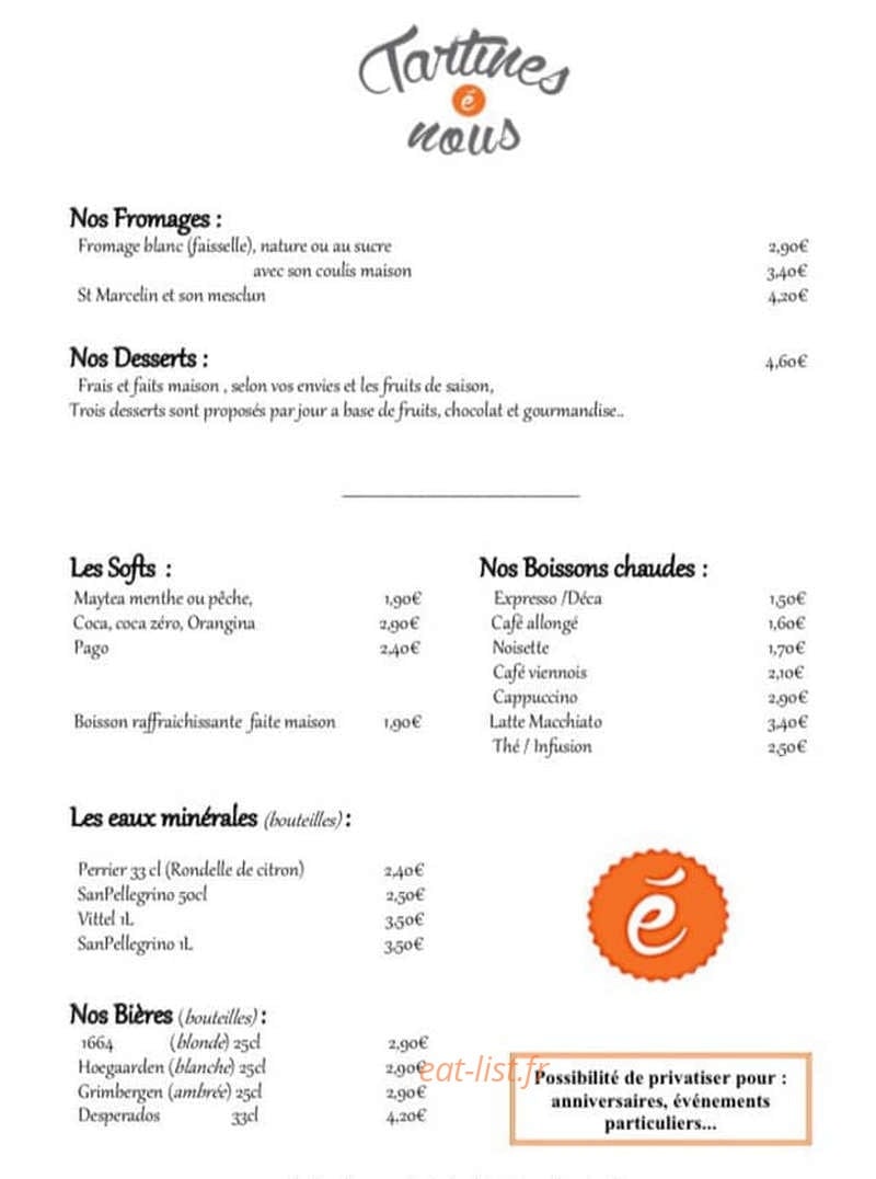 Tartines é nous — carte page 1