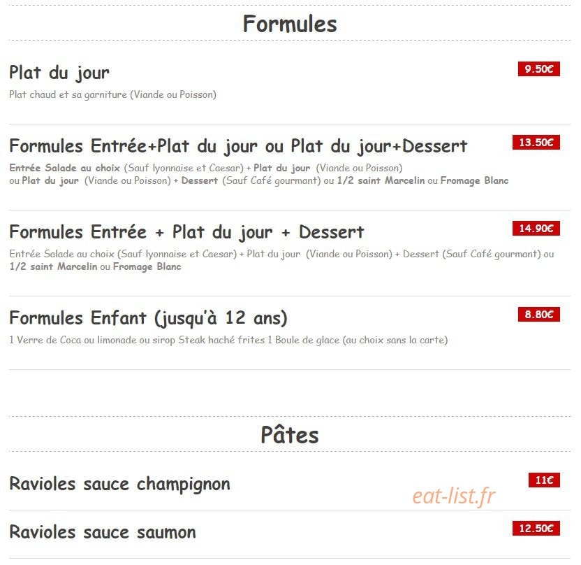 Bar des Champ's — carte page 1