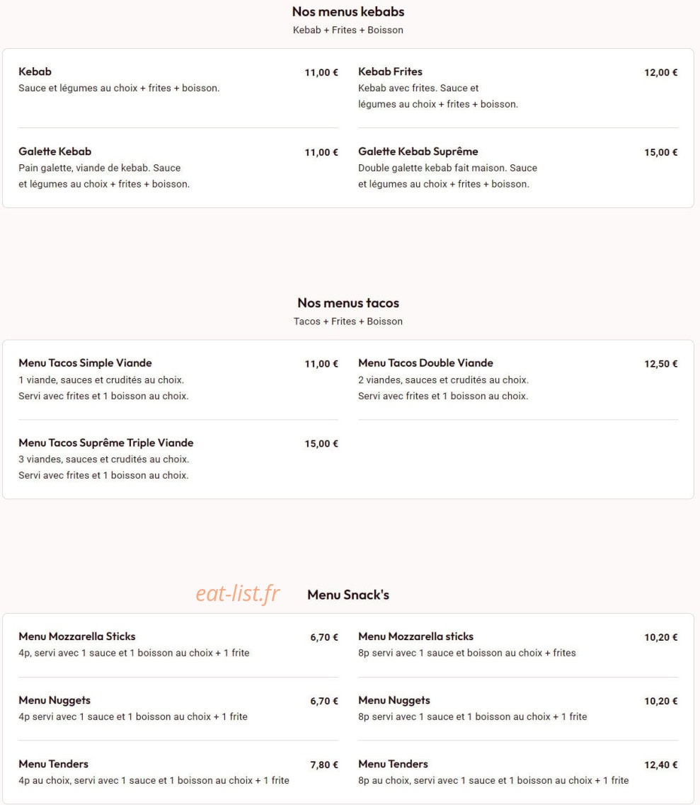 L' Artisan Kebab — carte page 1