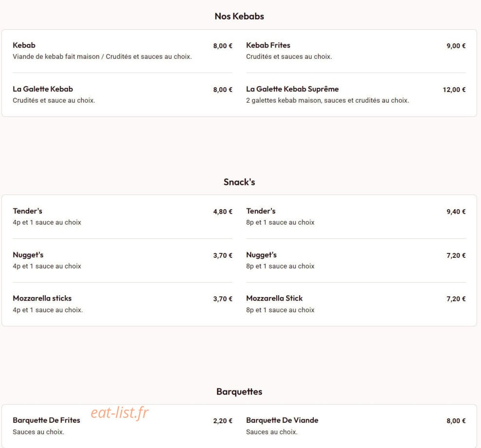 L' Artisan Kebab — carte page 2