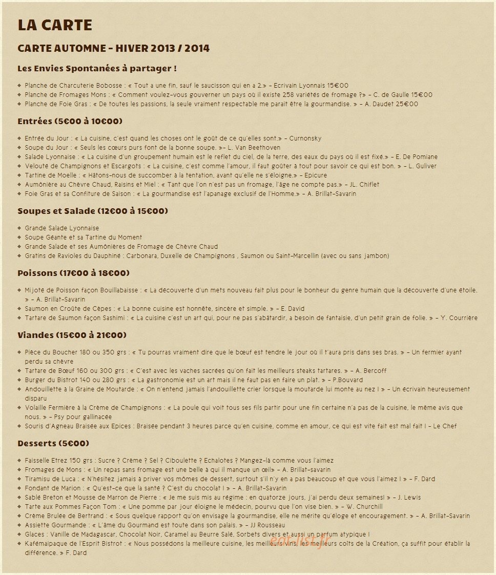 L'esprit bistrot — carte page 1