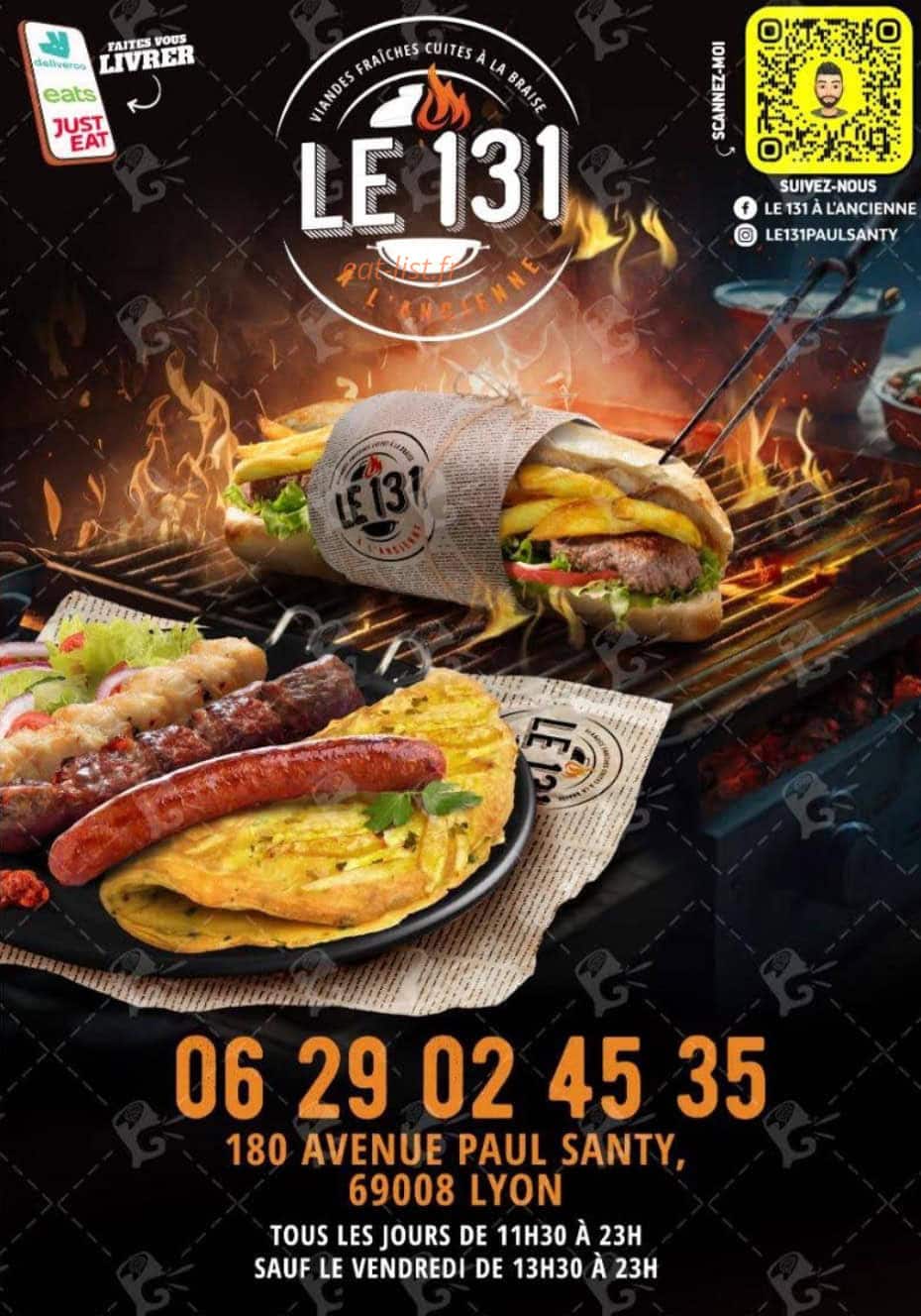 Carte et menu de Le 131 à Lyon 8 — Menu 1