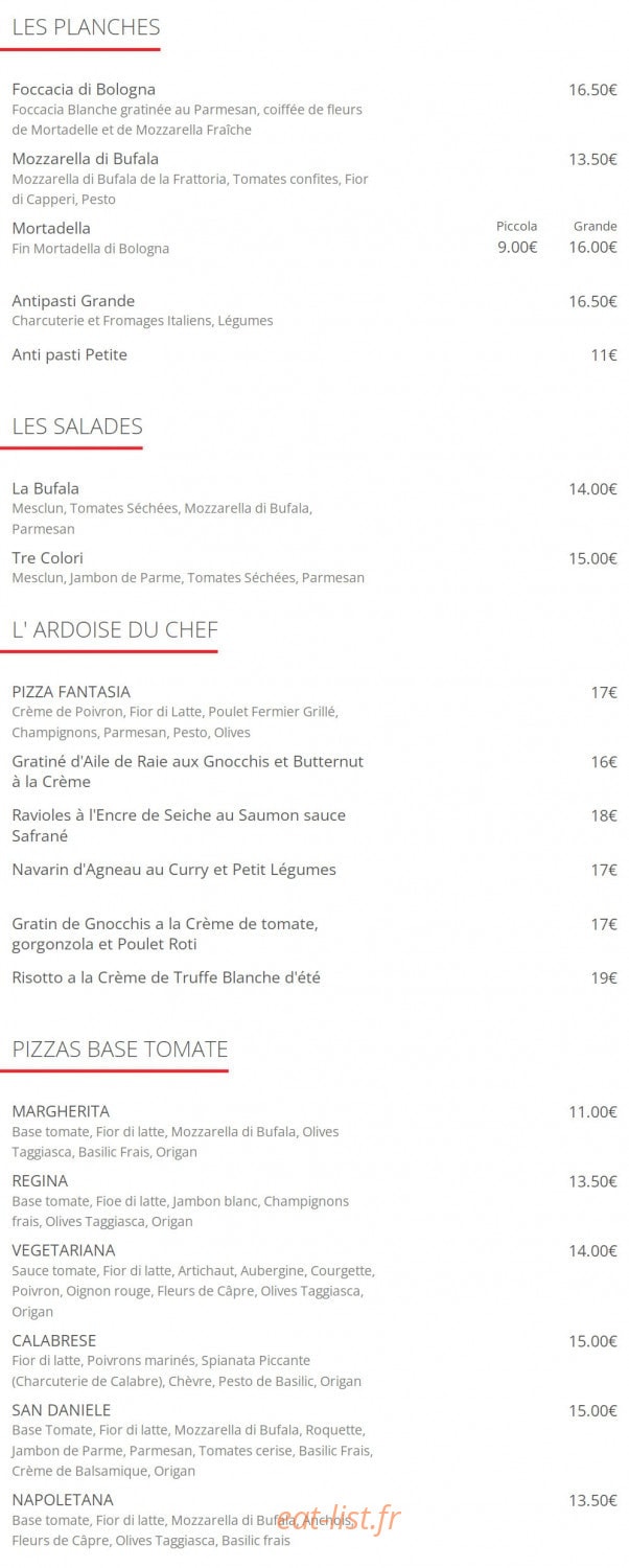 Carte et menu de Pizzeria  Le Napolitain à Lyon 8 — Les planches, salades et ardoise du chef, ...