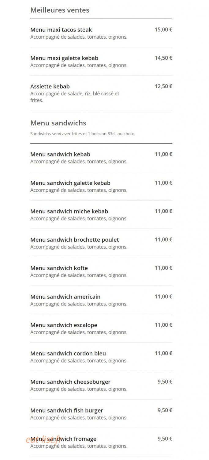 Star Kebab — carte page 1