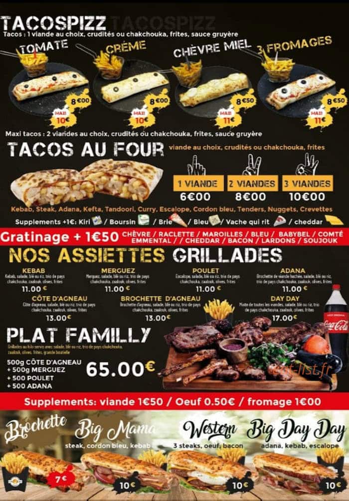 Tacos pizzeria Day Day — carte page 2