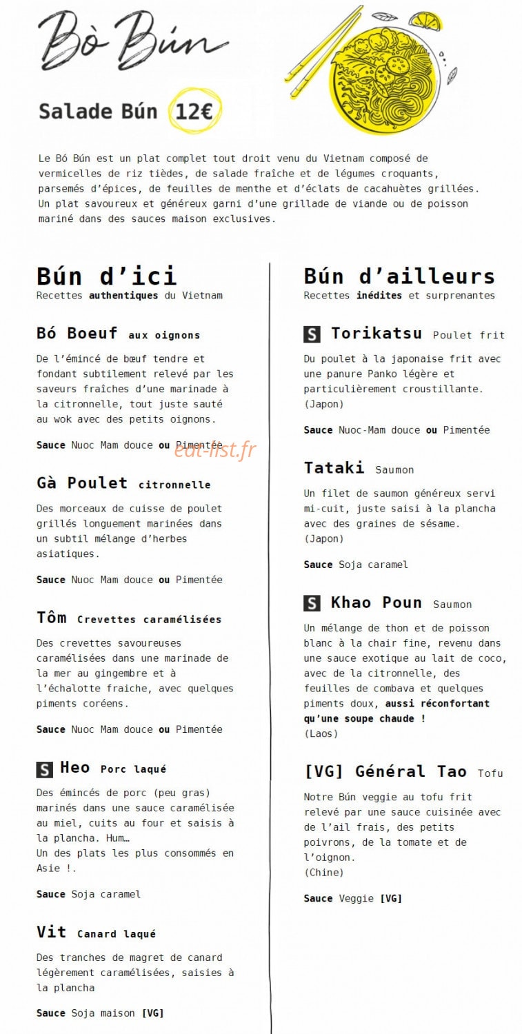 Beau & Bún — carte page 1
