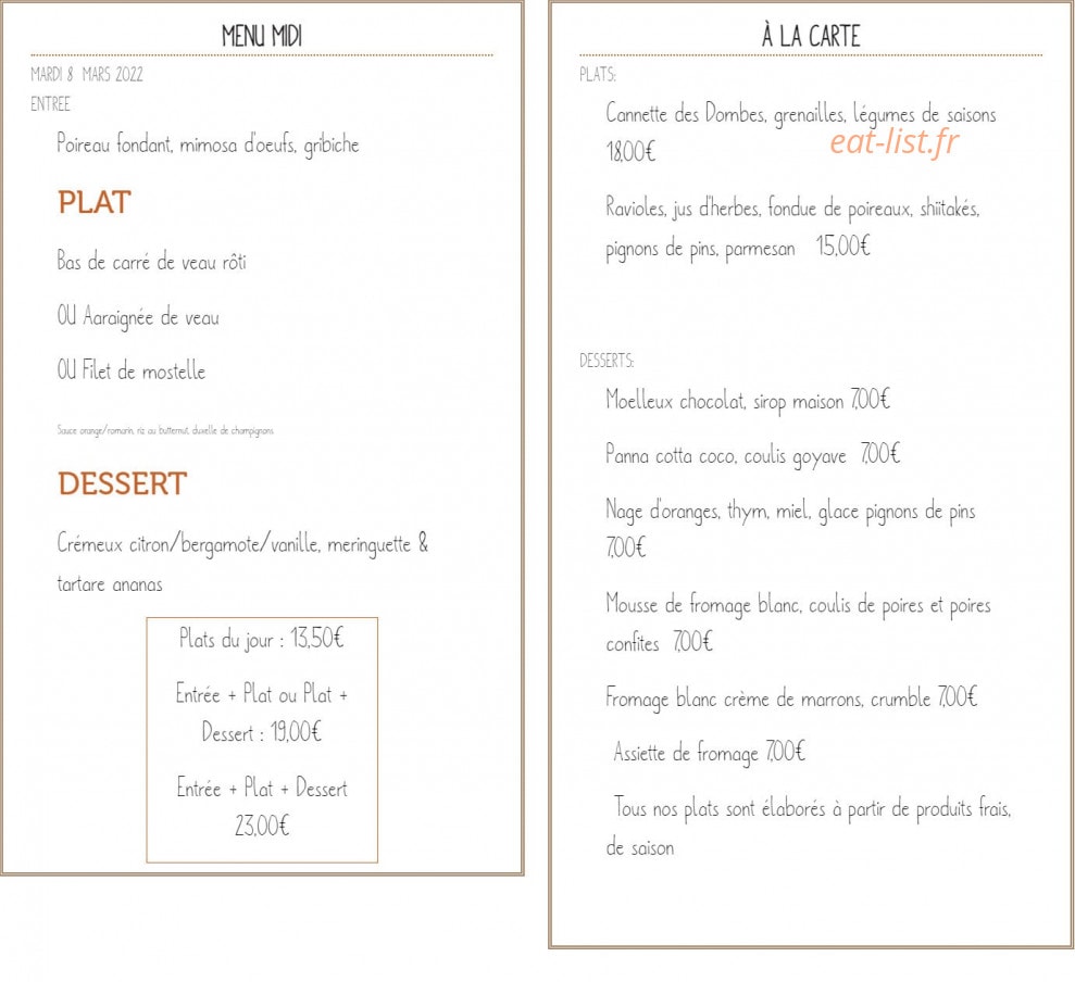 Bistrot Berthet — carte page 1