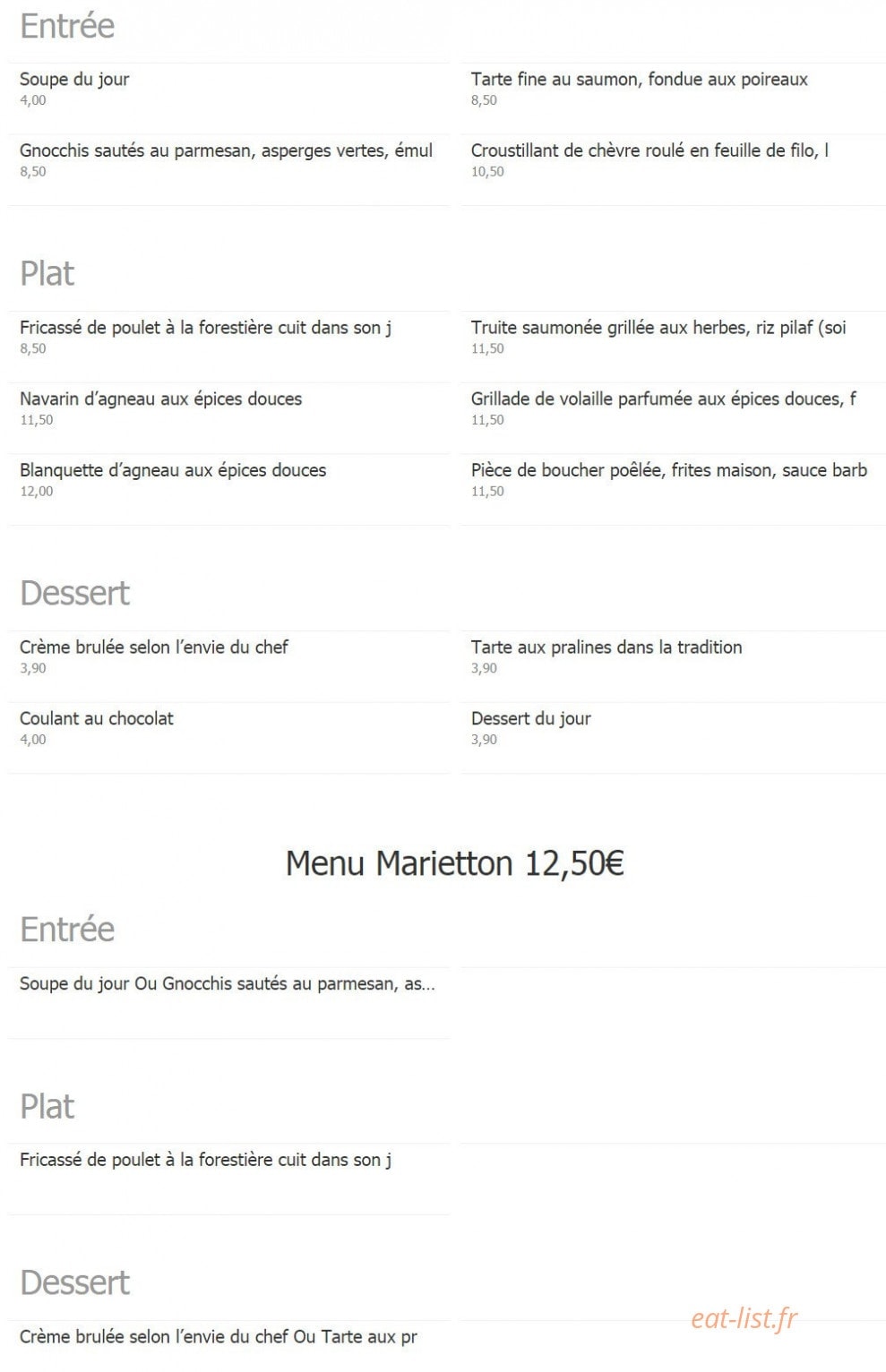 Brasserie de vaise — carte page 1