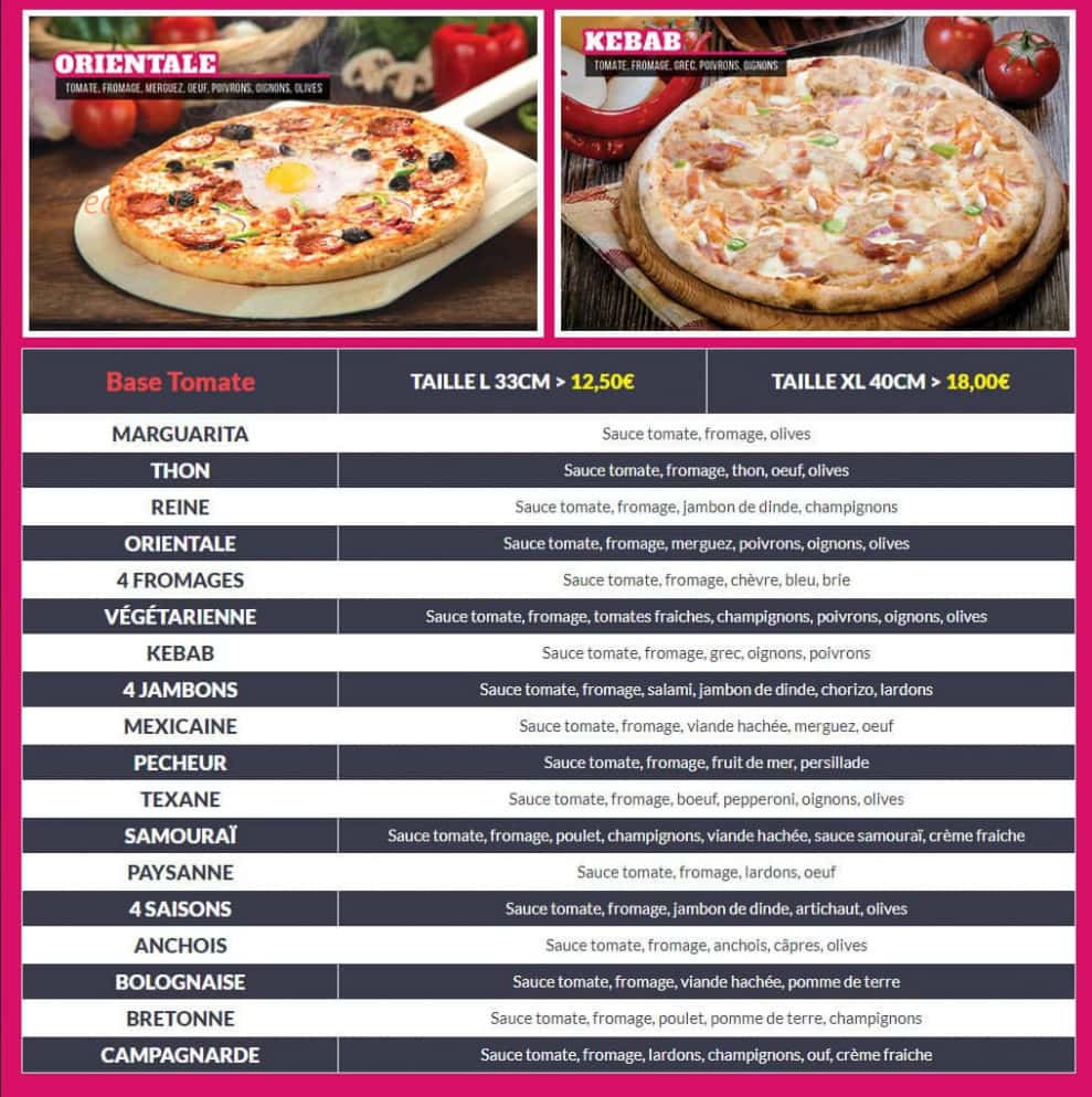 Express Pizza — carte page 1