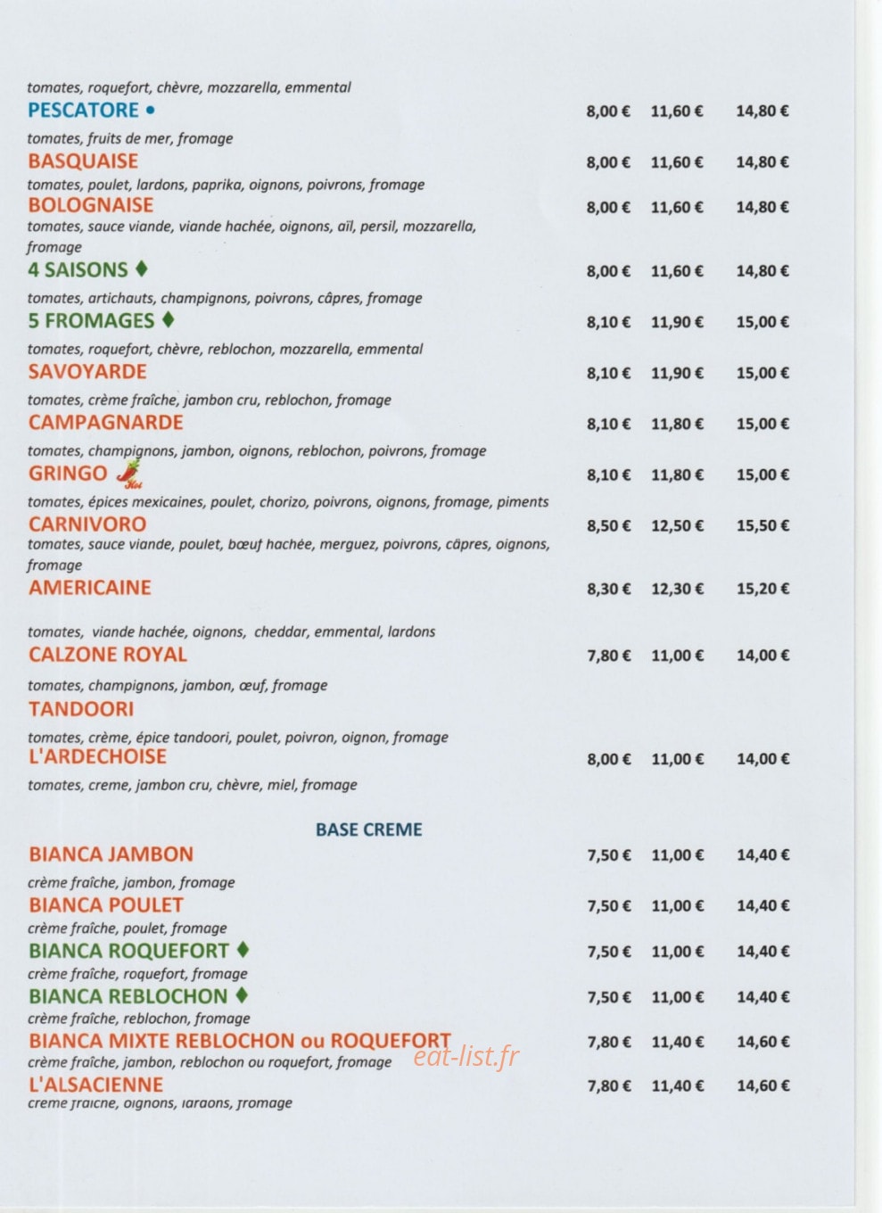 La dolce pizza — carte page 2