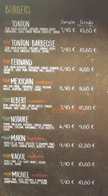 Les Tontons Burgers Vaise — carte page 1