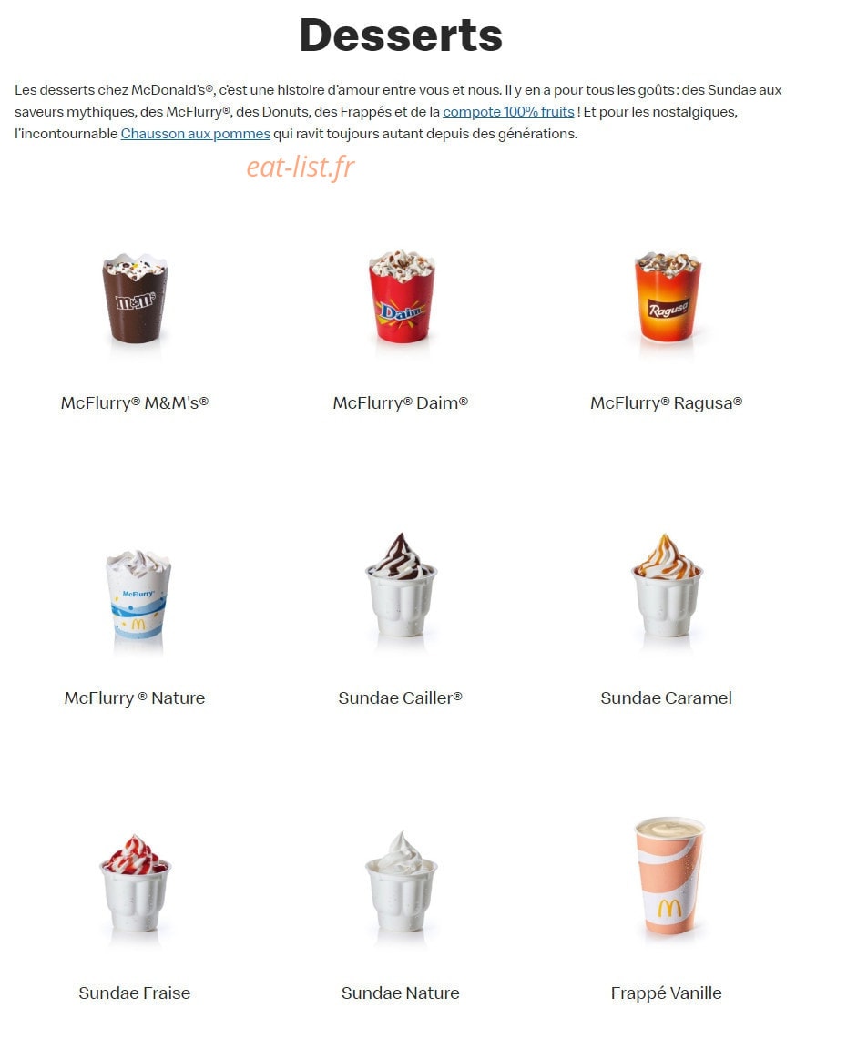 Mc Donald's — carte page 18