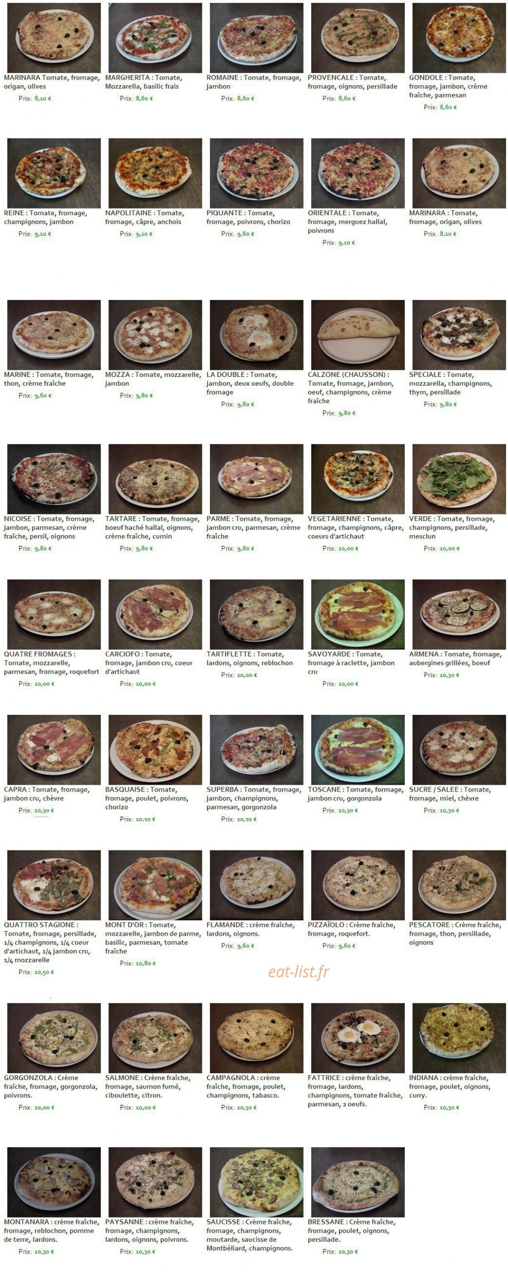 Mont D'Or Pizza — carte page 1