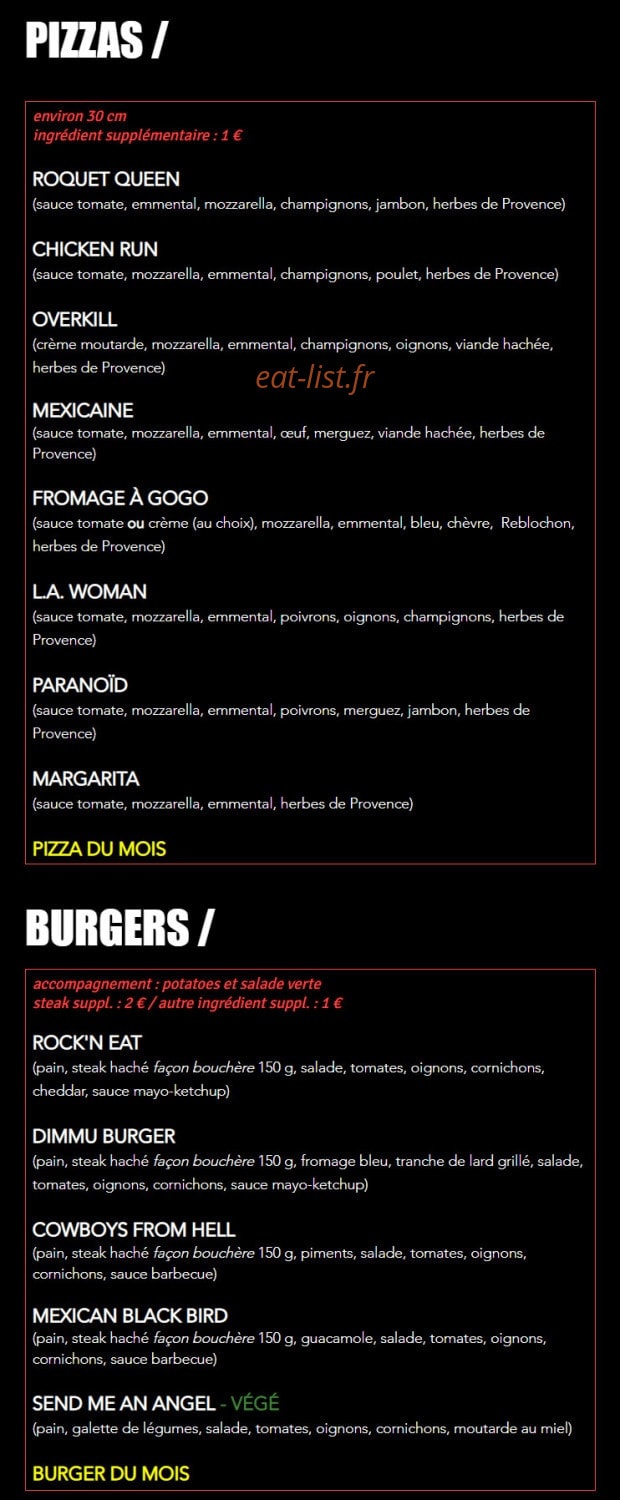 Rock N'eat — carte page 1