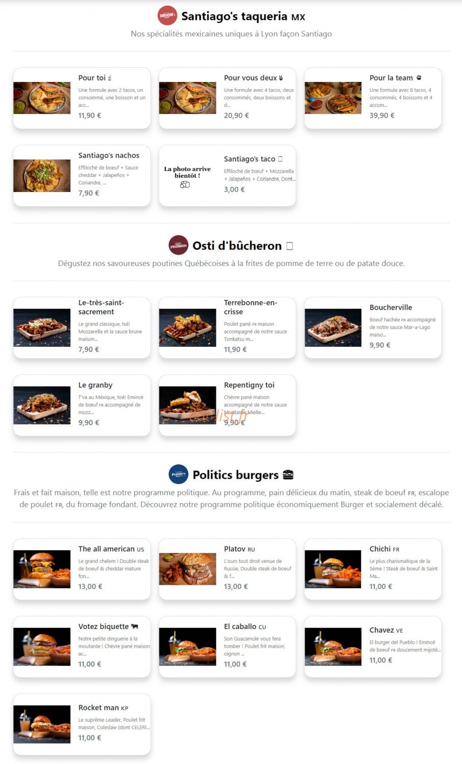 Savory Kitchens — carte page 1