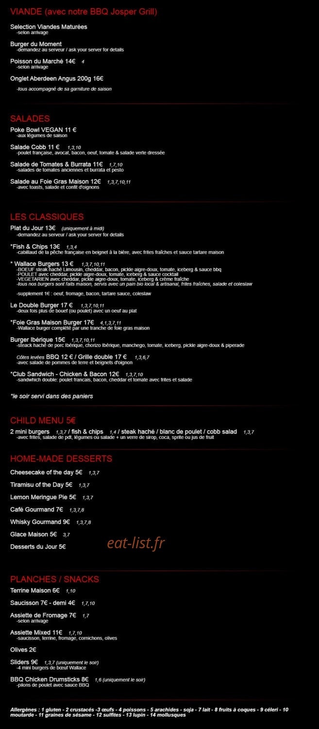 Wallace Pub — carte page 1