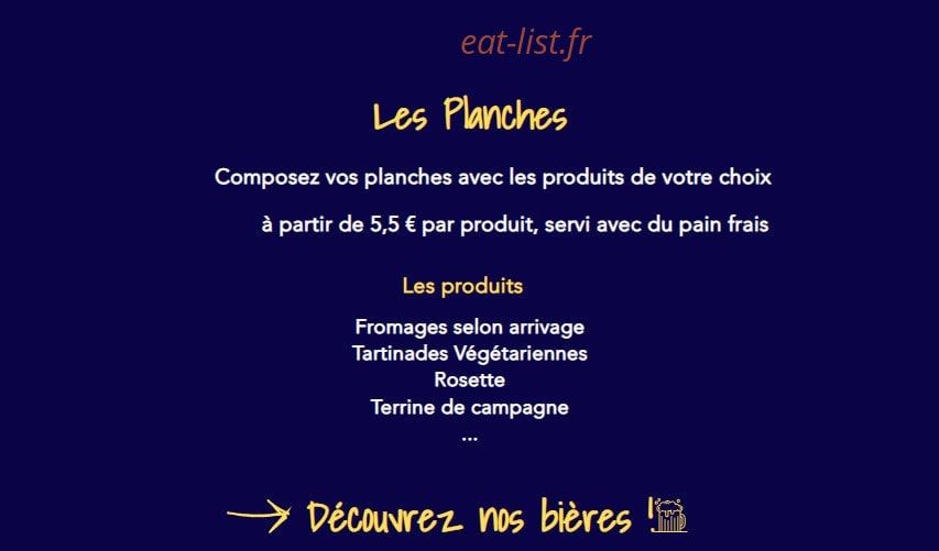 Carte et menu de Brasserie de l'Amour à Villeurbanne — Les planches
