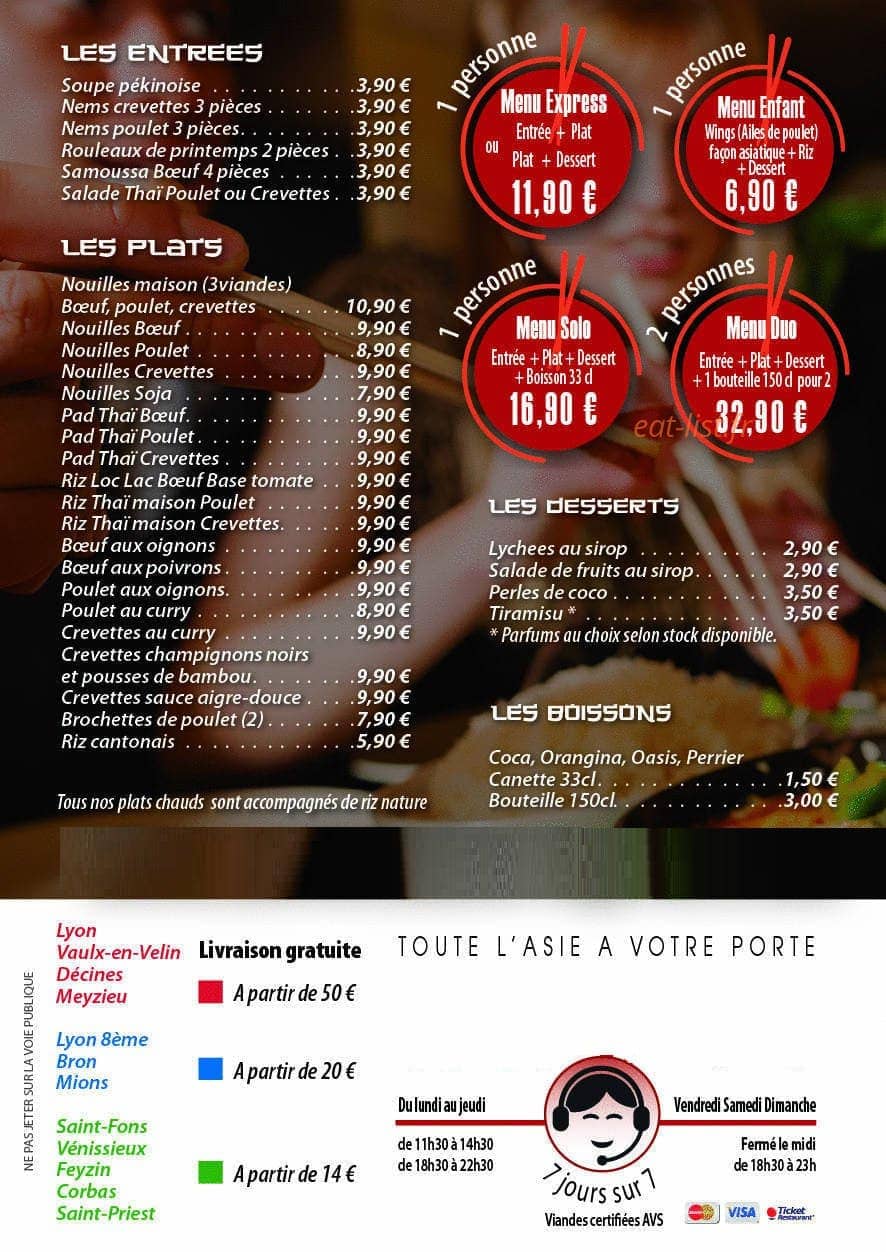 Delices d'Asie Express — carte page 1