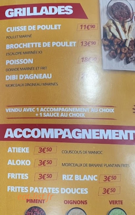 Carte et menu de Diak’s African Food à Villeurbanne — Les grillades et accompagnements