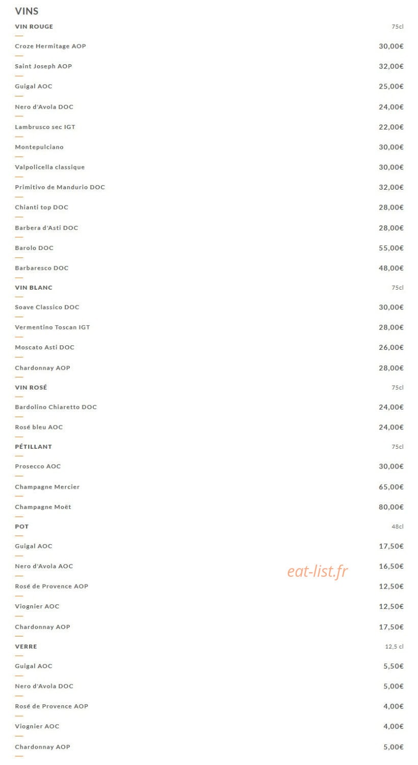 Carte et menu de Giovanni Ristorante à Villeurbanne — Les vins