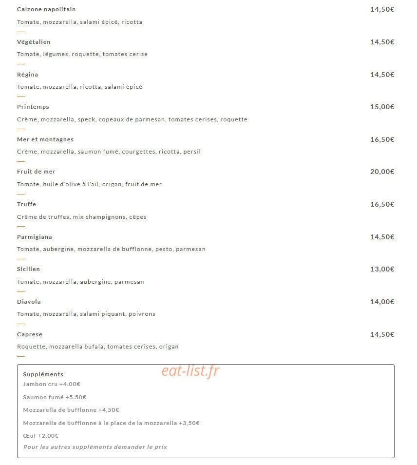 Carte et menu de Giovanni Ristorante à Villeurbanne — Les pizzas suite