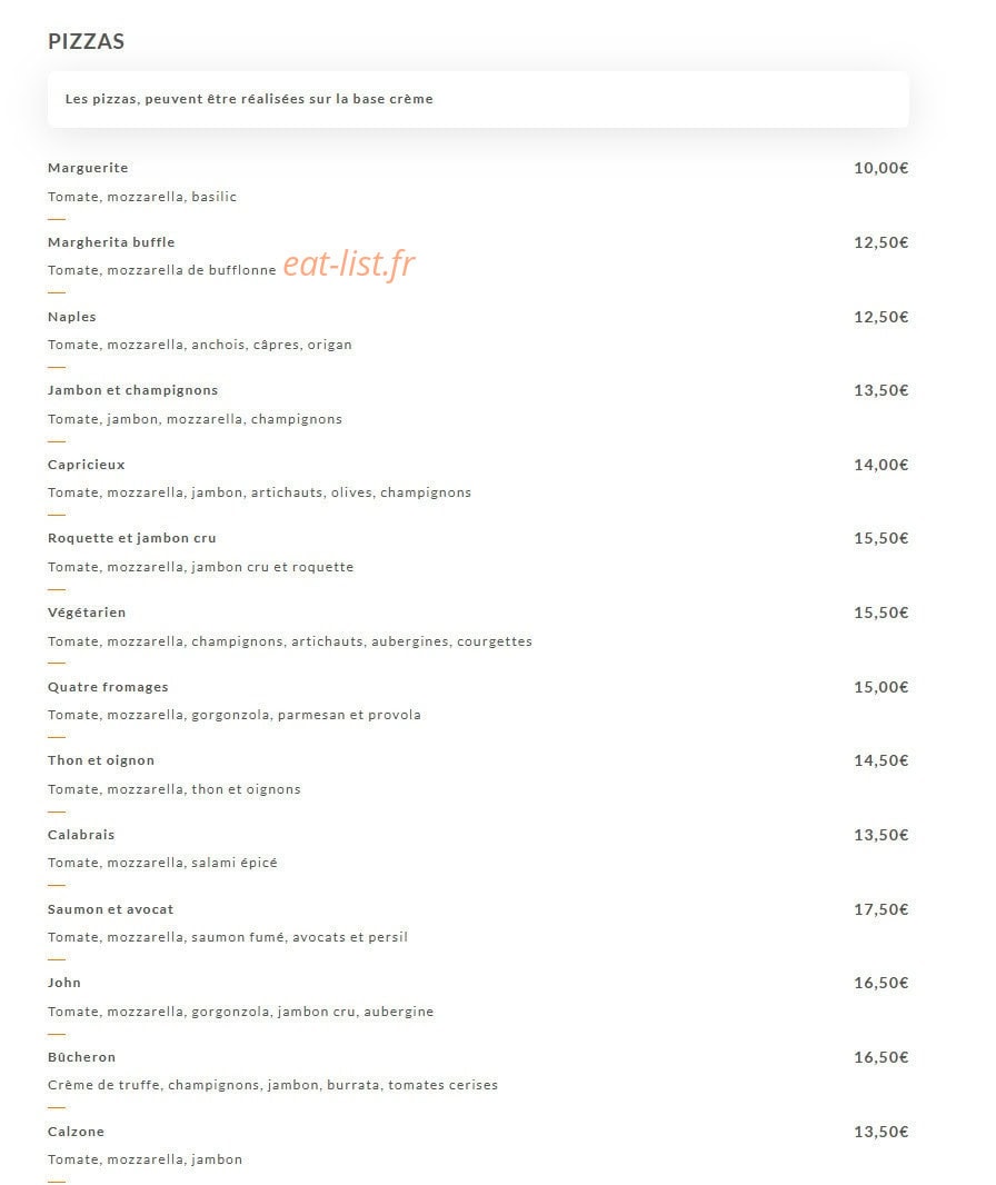 Carte et menu de Giovanni Ristorante à Villeurbanne — Les pizzas