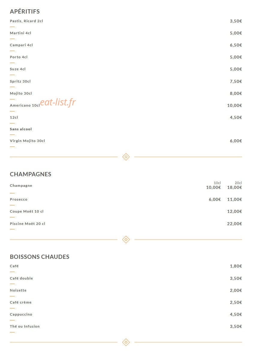 Carte et menu de Giovanni Ristorante à Villeurbanne — Les apéritifs, champagnes et boissons chaudes