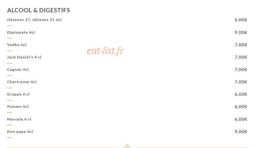 Carte et menu de Giovanni Ristorante à Villeurbanne — Les alcools et digestifs