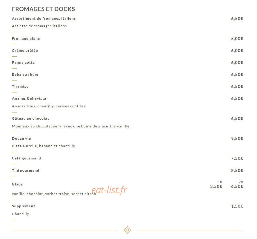 Carte et menu de Giovanni Ristorante à Villeurbanne — Les fromage et docks
