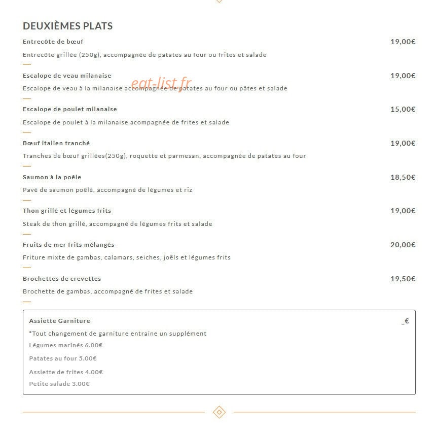 Carte et menu de Giovanni Ristorante à Villeurbanne — Les deuxièmes plats