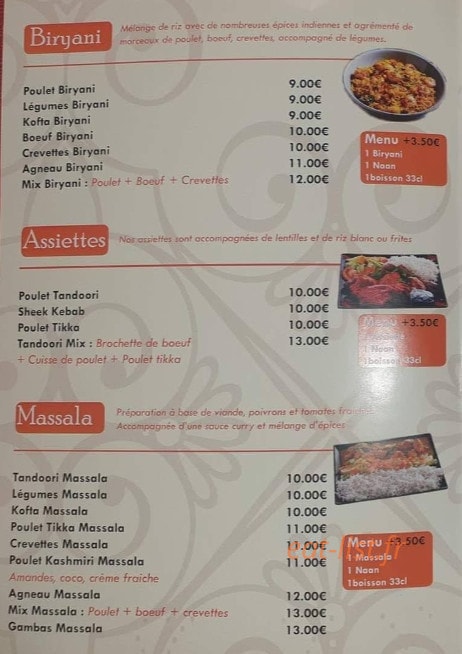 Carte et menu de Grandclément Tandoori à Villeurbanne — Le biryani, assiettes et massala