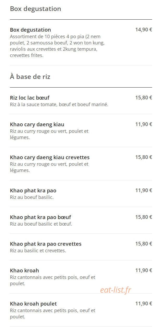 Just in Thaï — carte page 2