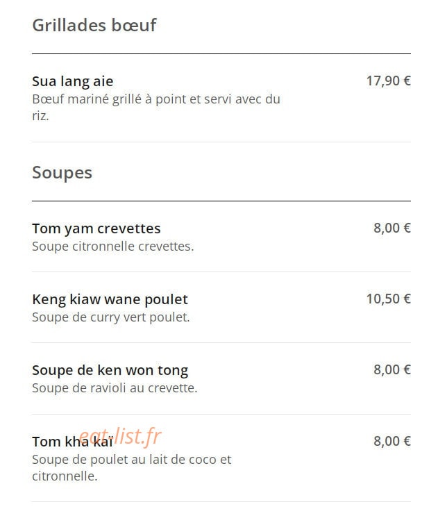 Just in Thaï — carte page 5