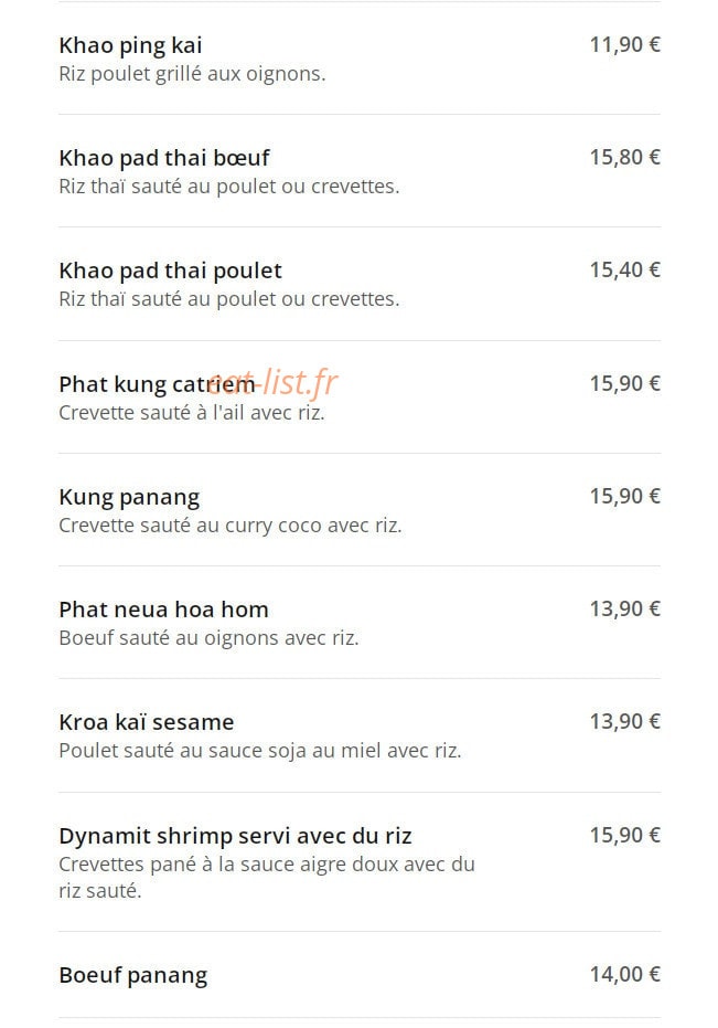 Just in Thaï — carte page 3