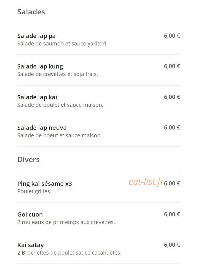Just in Thaï — carte page 6