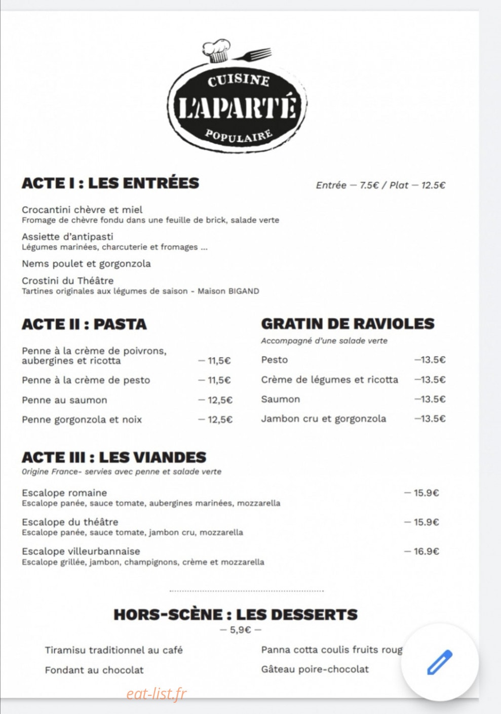 L'Aparté — carte page 1