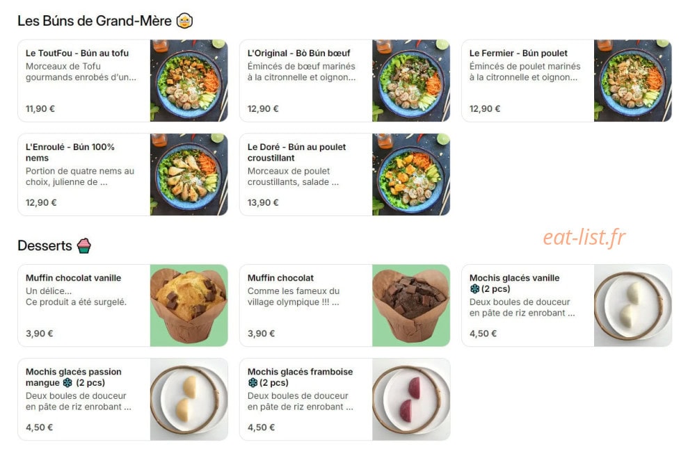 Carte et menu de La Bobunerie à Villeurbanne — Les Buns et desserts