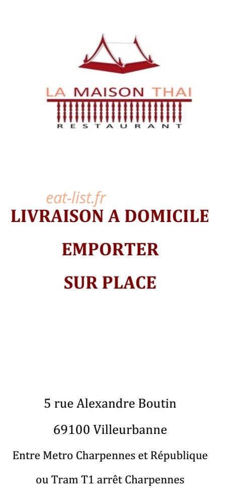 La Maison Thai — carte page 1